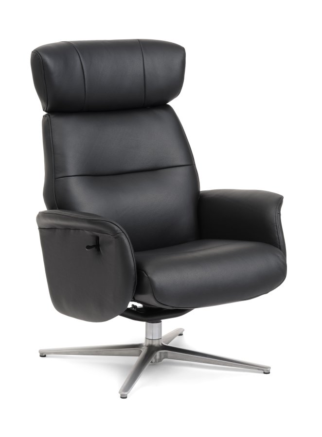 Alex recliner lnestol - sort semi aniline lder og brstet aluminium
