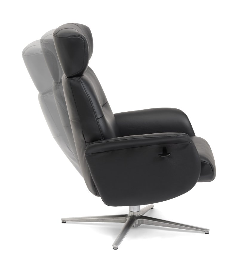 Alex recliner lnestol - sort semi aniline lder og brstet aluminium