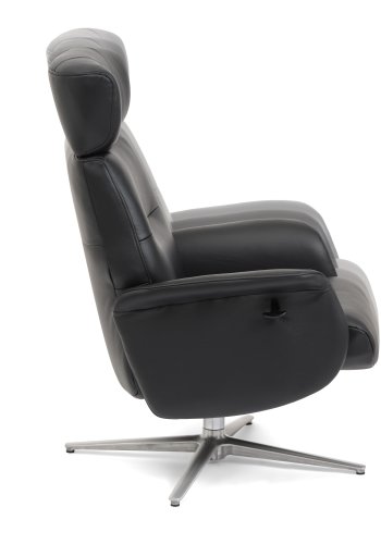 Alex recliner lnestol - sort semi aniline lder og brstet aluminium
