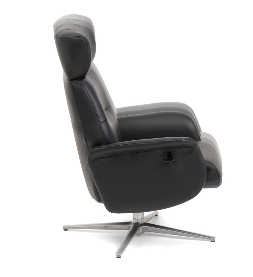 Alex recliner lnestol - sort semi aniline lder og brstet aluminium