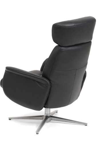 Alex recliner lnestol - sort semi aniline lder og brstet aluminium