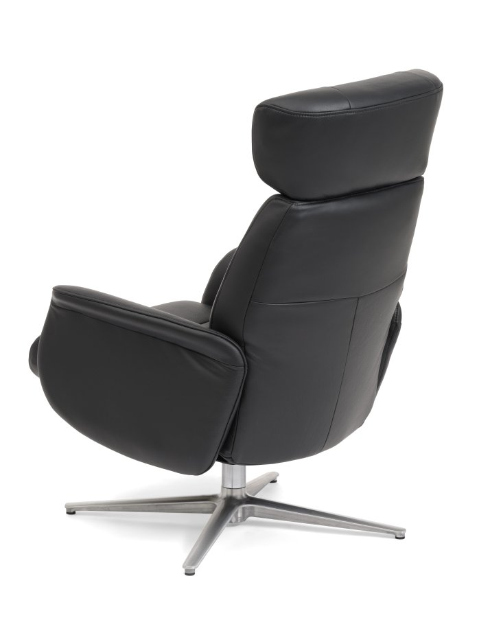 Alex recliner lnestol - sort semi aniline lder og brstet aluminium