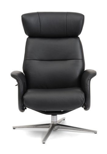 Alex recliner lnestol - sort semi aniline lder og brstet aluminium