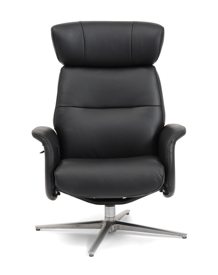 Alex recliner lnestol - sort semi aniline lder og brstet aluminium