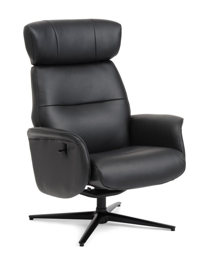 Alex recliner lnestol - sort semi aniline lder og sort aluminium
