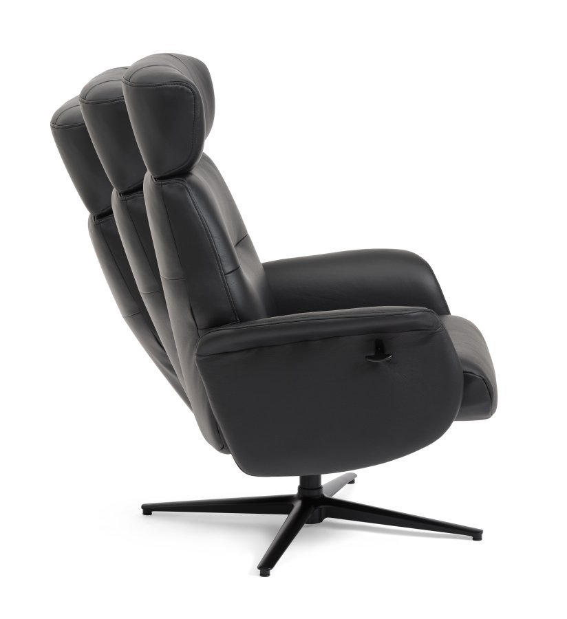 Alex recliner lnestol - sort semi aniline lder og sort aluminium