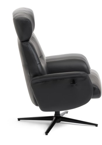 Alex recliner lnestol - sort semi aniline lder og sort aluminium