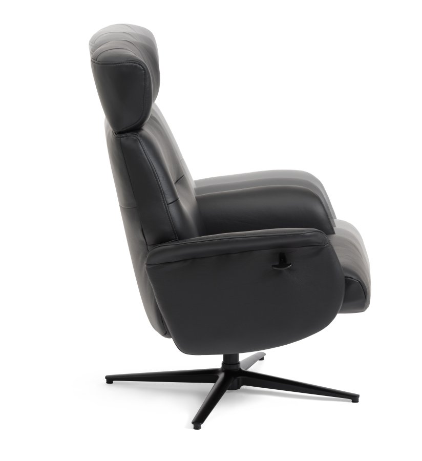 Alex recliner lnestol - sort semi aniline lder og sort aluminium