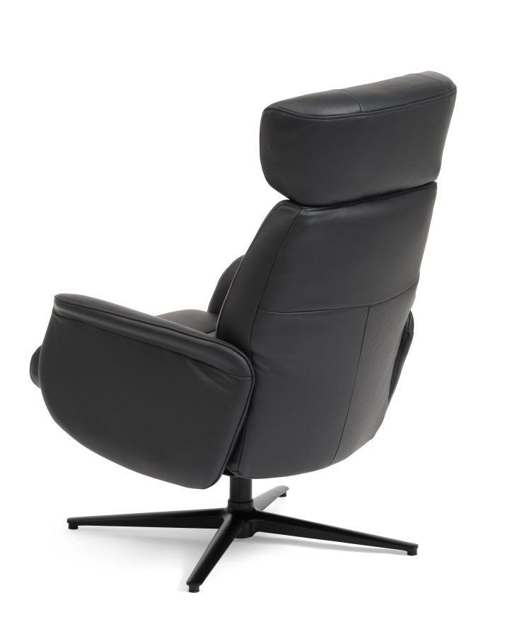 Alex recliner lnestol - sort semi aniline lder og sort aluminium
