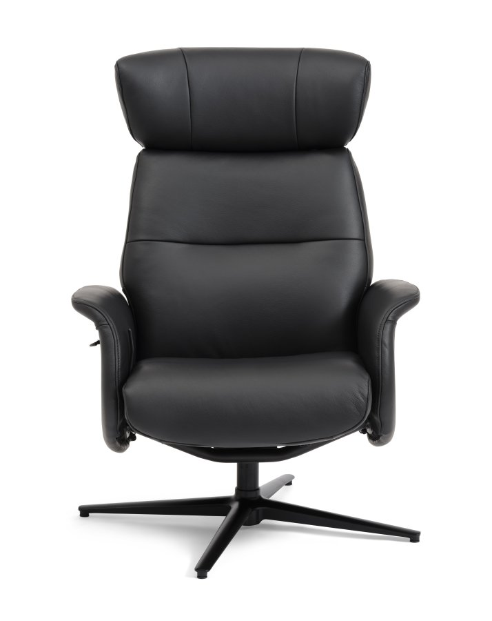 Alex recliner lnestol - sort semi aniline lder og sort aluminium