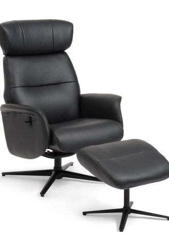 Alex recliner lnestol - sort semi aniline lder og sort aluminium
