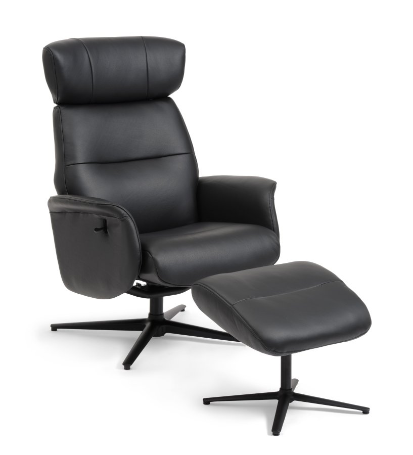 Alex recliner lnestol - sort semi aniline lder og sort aluminium
