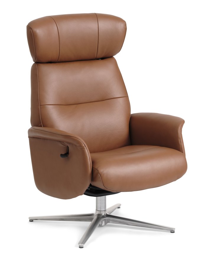 Alex recliner lnestol - cognac semi aniline lder og brstet aluminium