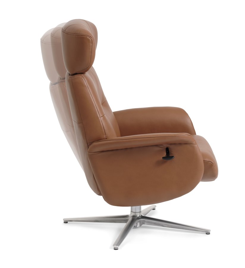 Alex recliner lnestol - cognac semi aniline lder og brstet aluminium