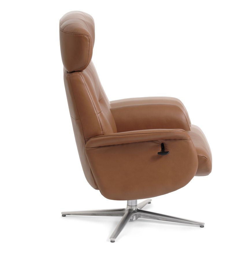 Alex recliner lnestol - cognac semi aniline lder og brstet aluminium