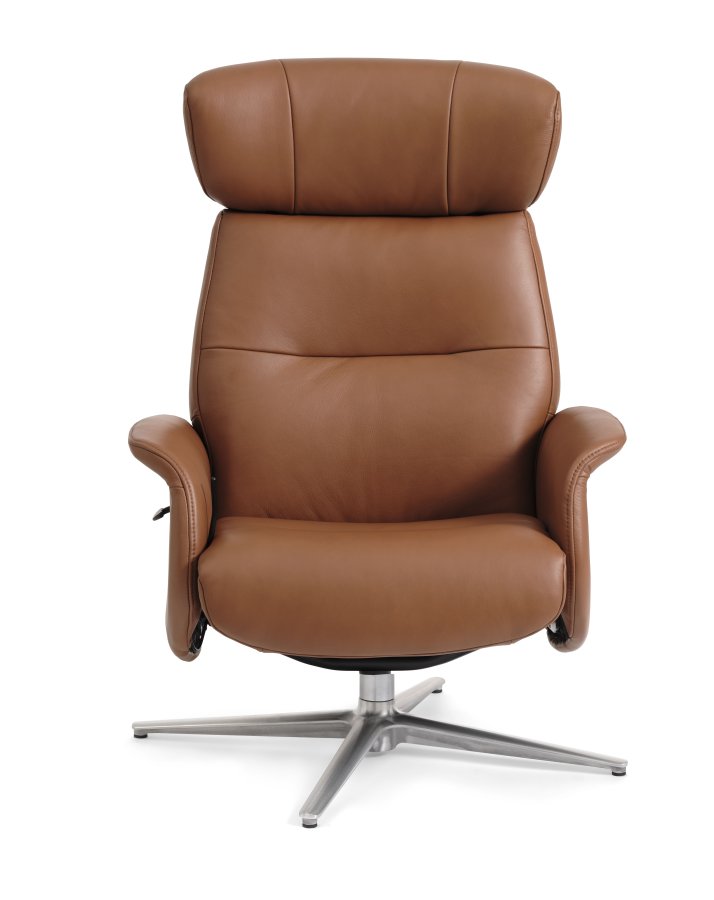 Alex recliner lnestol - cognac semi aniline lder og brstet aluminium