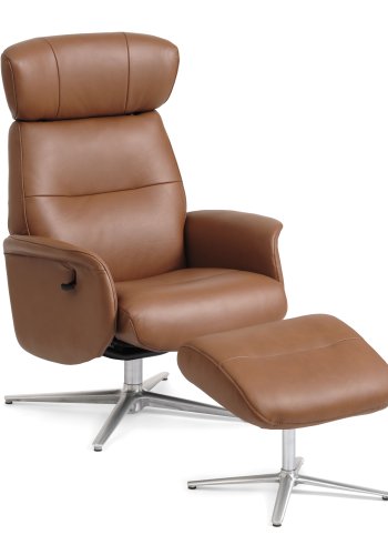 Alex recliner lnestol - cognac semi aniline lder og brstet aluminium