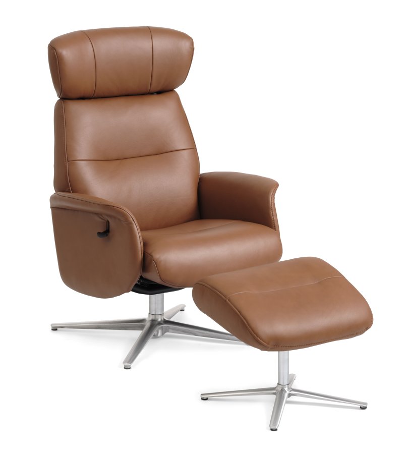 Alex recliner lnestol - cognac semi aniline lder og brstet aluminium