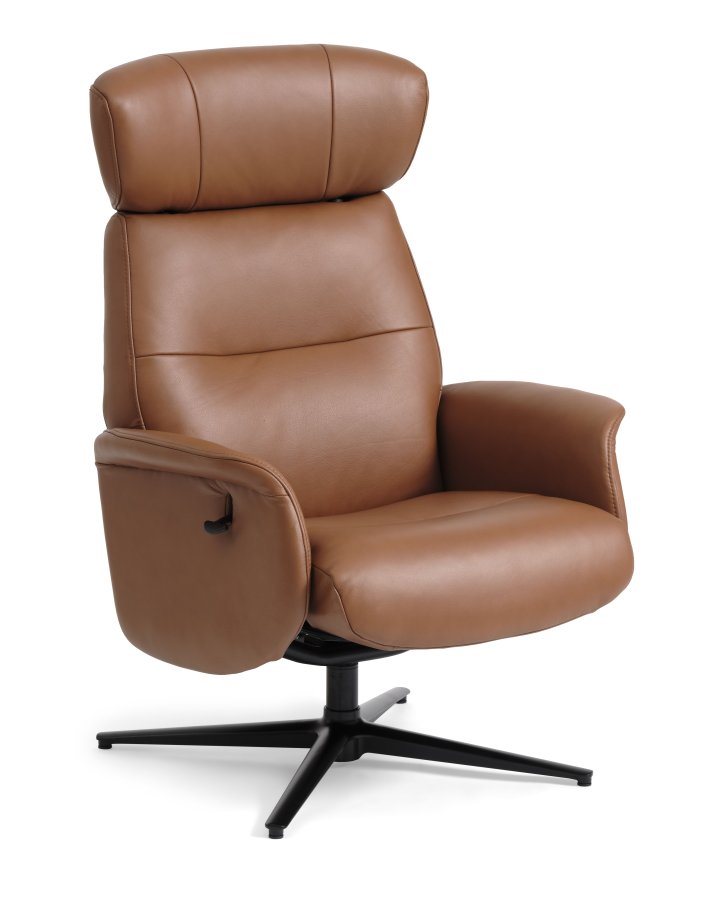 Alex recliner lnestol - cognac semi aniline lder og sort aluminium