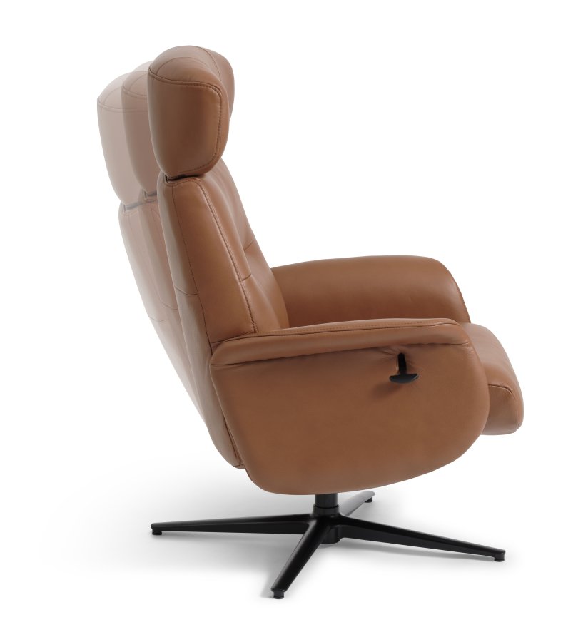 Alex recliner lnestol - cognac semi aniline lder og sort aluminium