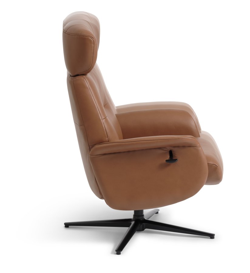 Alex recliner lnestol - cognac semi aniline lder og sort aluminium