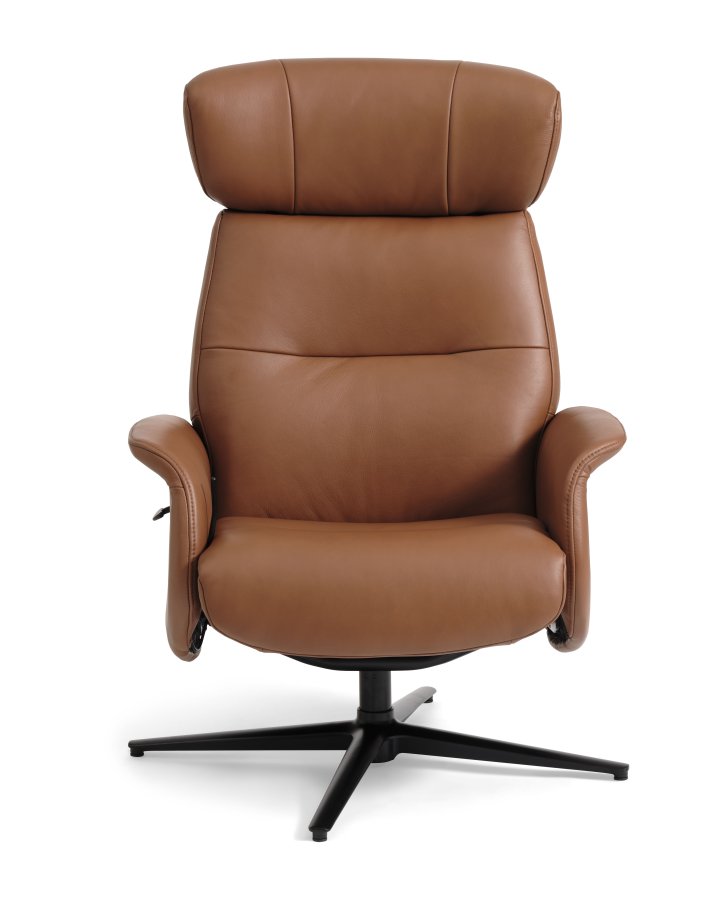 Alex recliner lnestol - cognac semi aniline lder og sort aluminium