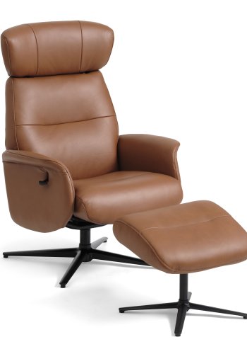 Alex recliner lnestol - cognac semi aniline lder og sort aluminium