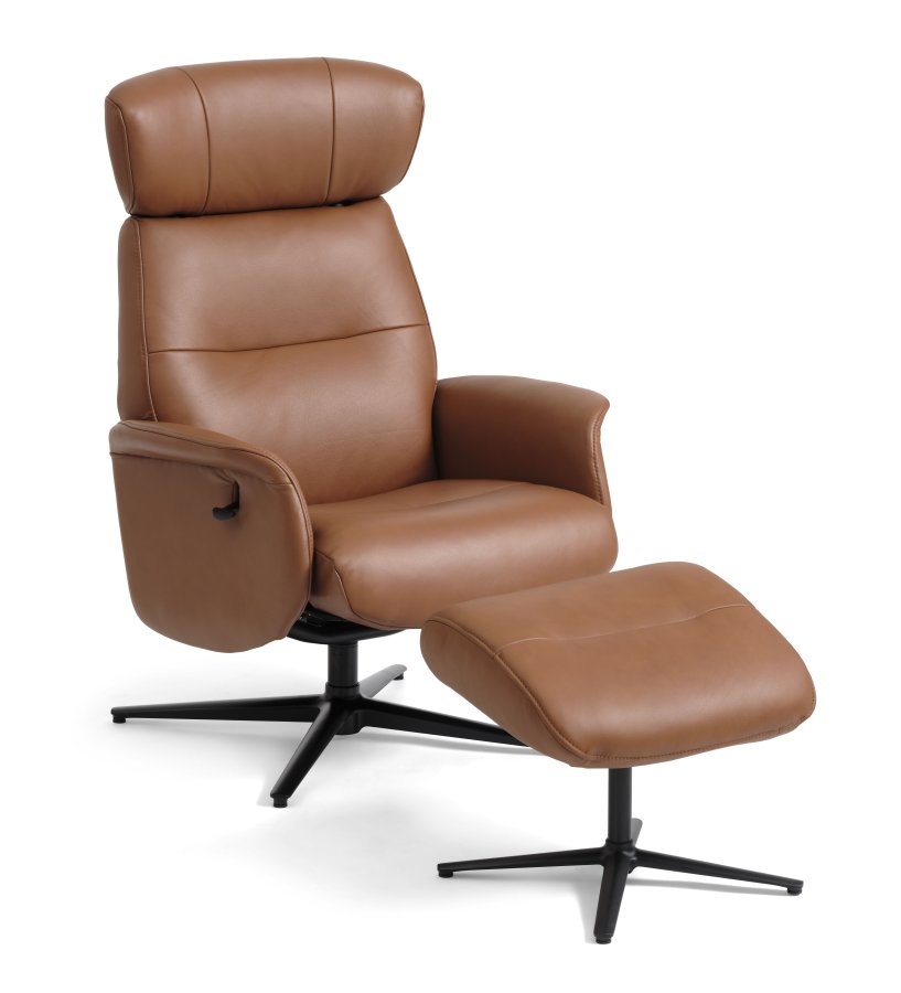 Alex recliner lnestol - cognac semi aniline lder og sort aluminium