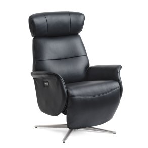 Alex recliner lnestol 2 motors - sort semi aniline lder og brstet aluminium