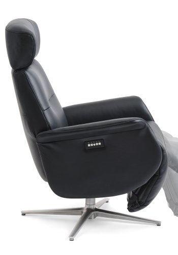 Alex recliner lnestol 2 motors - sort semi aniline lder og brstet aluminium