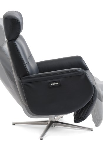 Alex recliner lnestol 2 motors - sort semi aniline lder og brstet aluminium