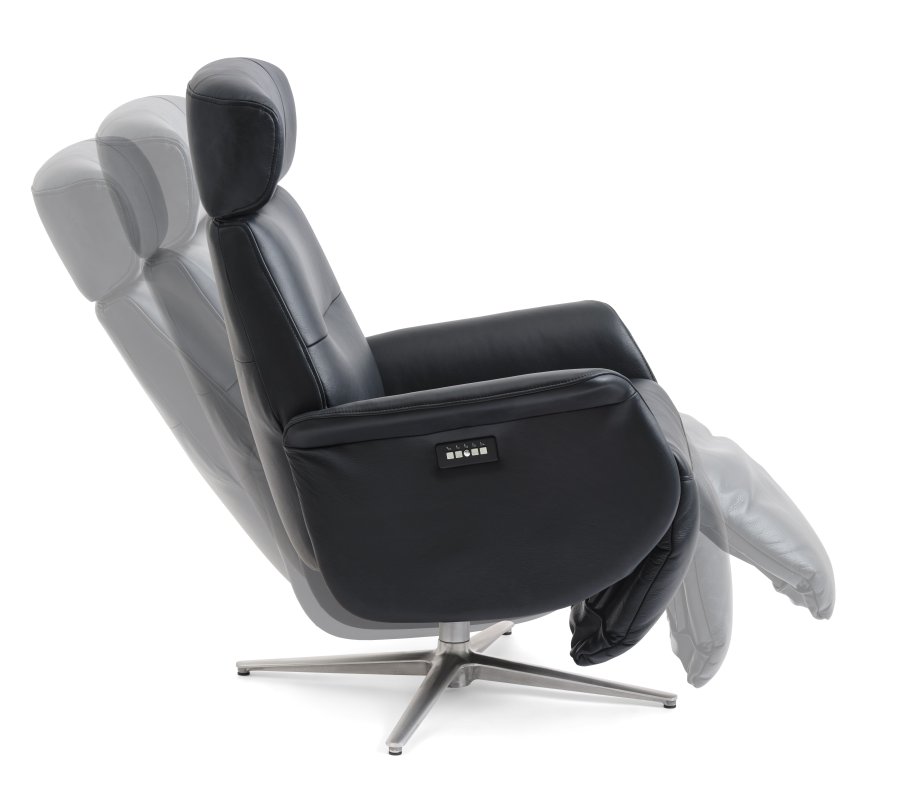 Alex recliner lnestol 2 motors - sort semi aniline lder og brstet aluminium