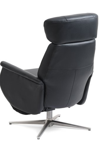 Alex recliner lnestol 2 motors - sort semi aniline lder og brstet aluminium