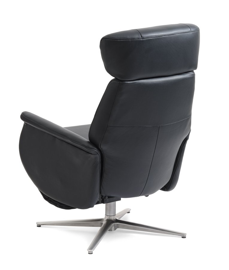 Alex recliner lnestol 2 motors - sort semi aniline lder og brstet aluminium