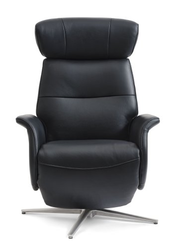 Alex recliner lnestol 2 motors - sort semi aniline lder og brstet aluminium