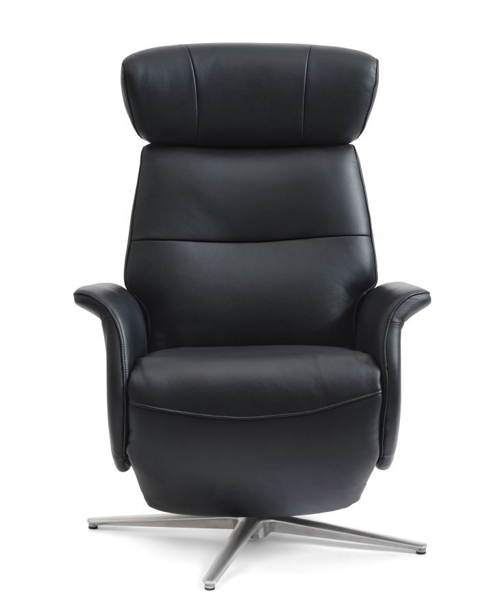 Alex recliner lnestol 2 motors - sort semi aniline lder og brstet aluminium