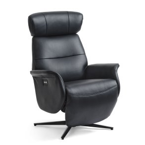 Alex recliner lnestol 2 motors - sort semi aniline lder og sort aluminium