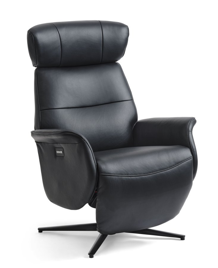 Alex recliner lnestol 2 motors - sort semi aniline lder og sort aluminium