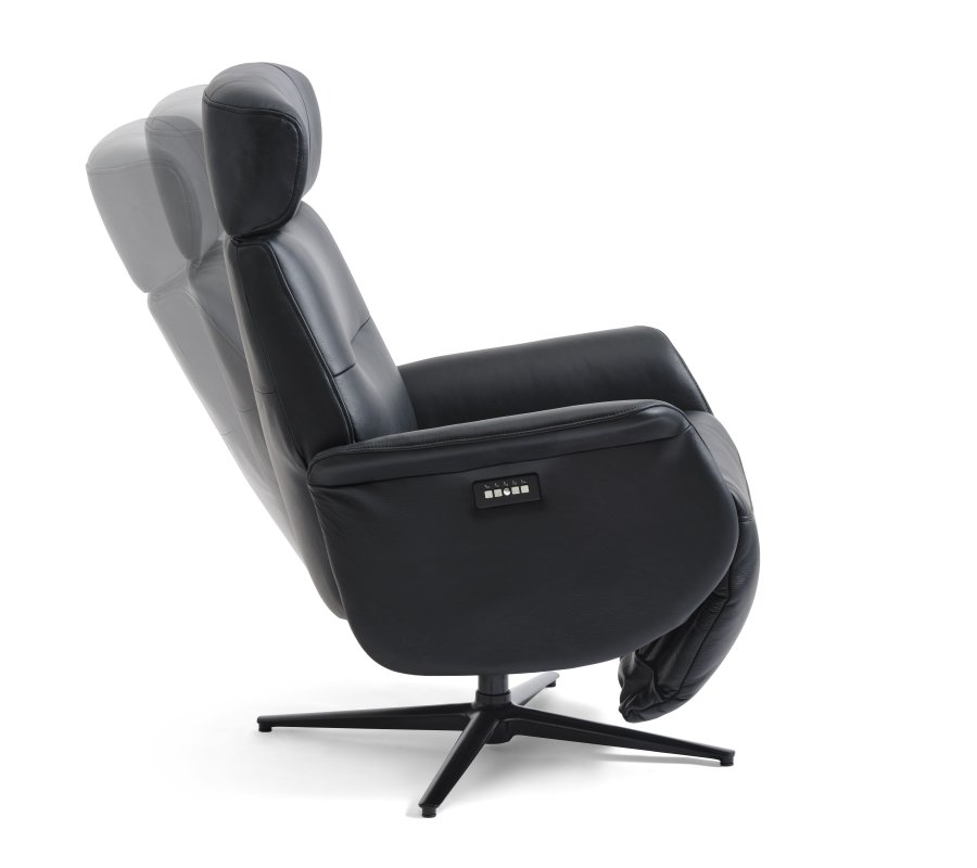 Alex recliner lnestol 2 motors - sort semi aniline lder og sort aluminium