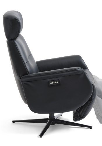 Alex recliner lnestol 2 motors - sort semi aniline lder og sort aluminium