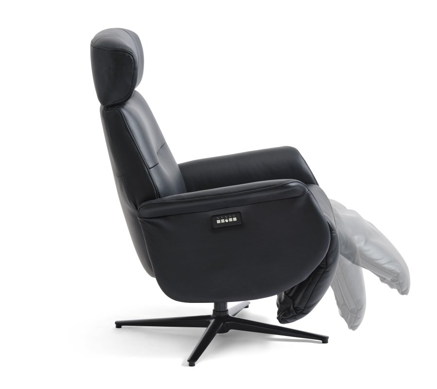 Alex recliner lnestol 2 motors - sort semi aniline lder og sort aluminium