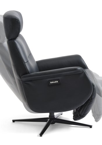 Alex recliner lnestol 2 motors - sort semi aniline lder og sort aluminium