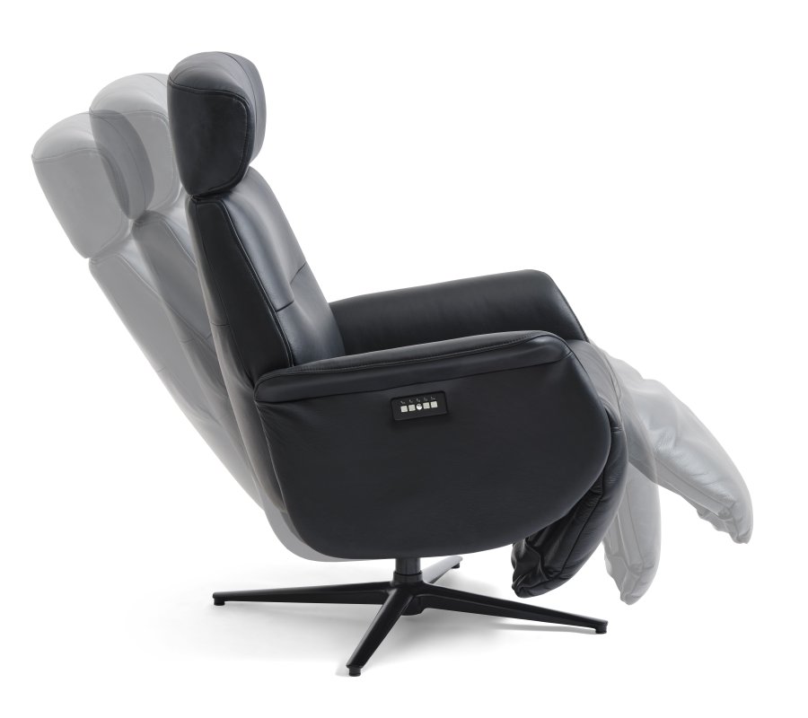 Alex recliner lnestol 2 motors - sort semi aniline lder og sort aluminium