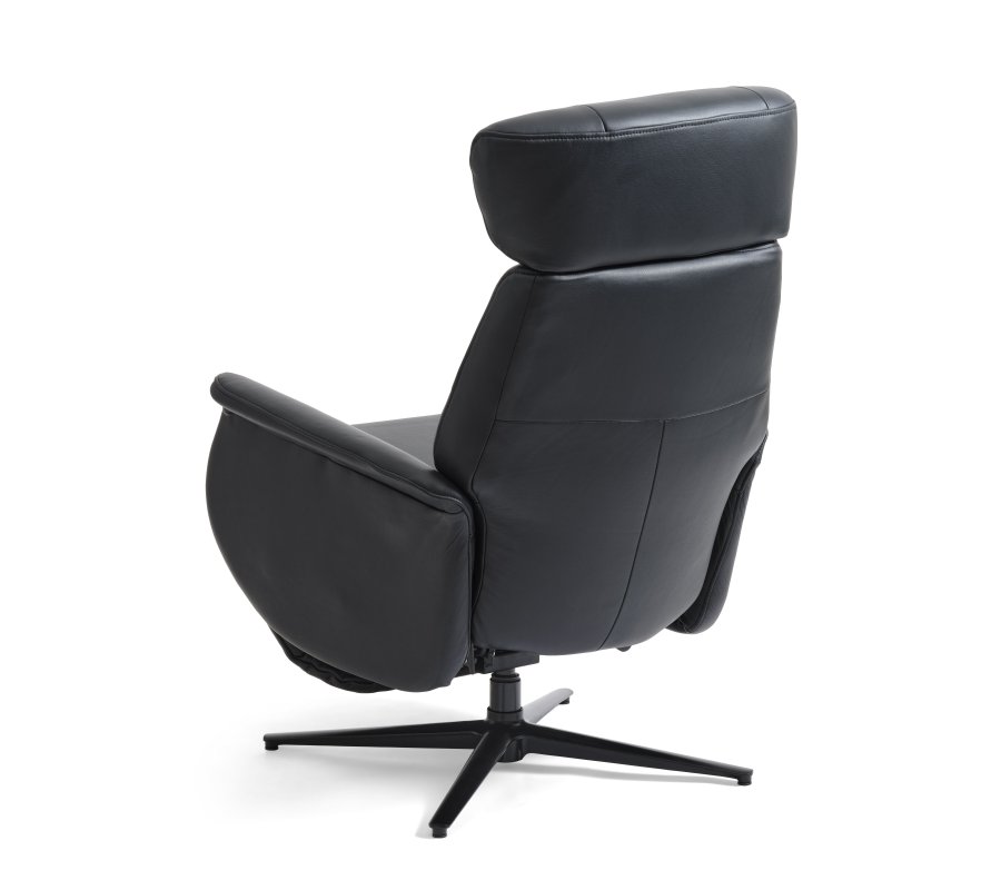 Alex recliner lnestol 2 motors - sort semi aniline lder og sort aluminium