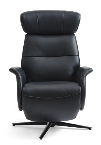 Alex recliner lnestol 2 motors - sort semi aniline lder og sort aluminium
