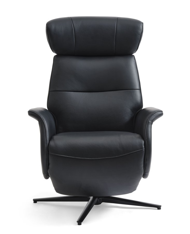 Alex recliner lnestol 2 motors - sort semi aniline lder og sort aluminium