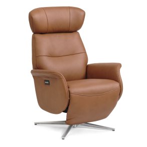 Alex recliner lnestol 2 motors - cognac semi aniline lder og brstet aluminium