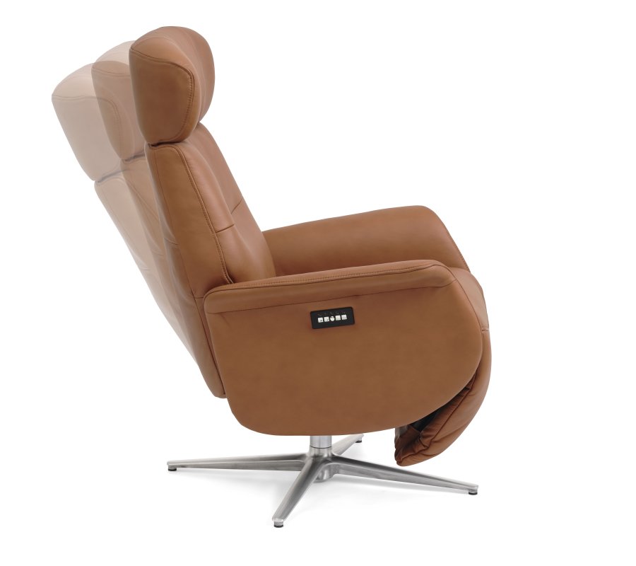 Alex recliner lnestol 2 motors - cognac semi aniline lder og brstet aluminium