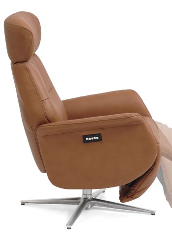 Alex recliner lnestol 2 motors - cognac semi aniline lder og brstet aluminium