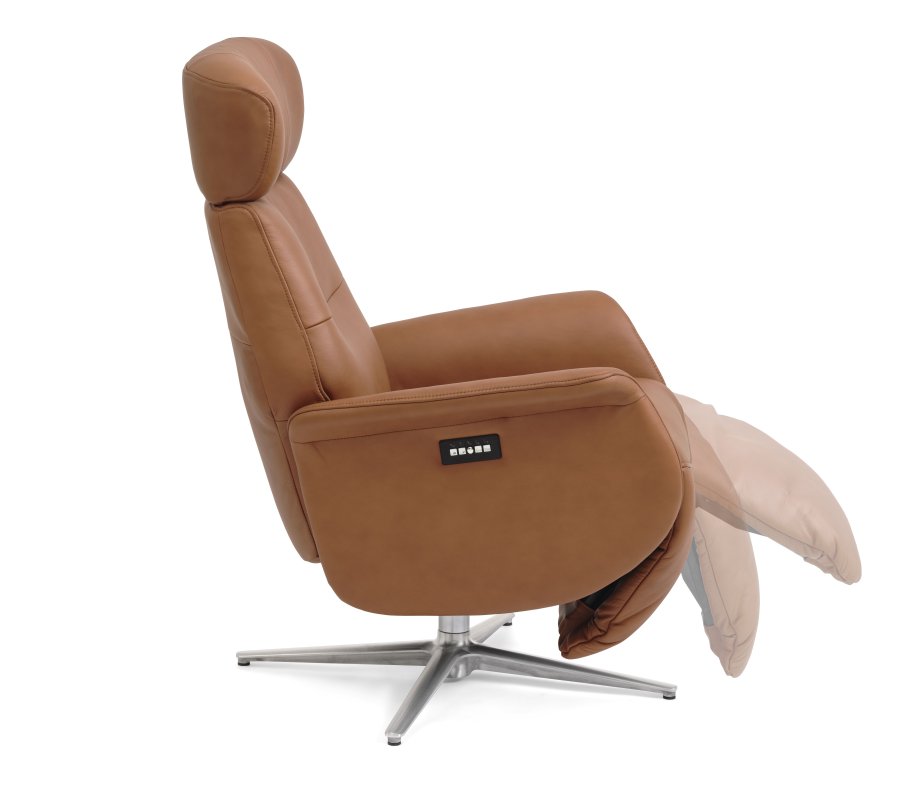 Alex recliner lnestol 2 motors - cognac semi aniline lder og brstet aluminium